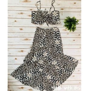 O. Vianca Leopard Tie Front Top and Ruffle Skirt